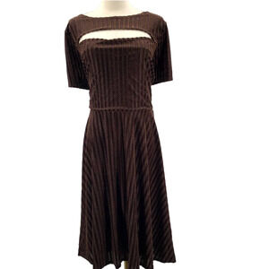 UNIQUE VINTAGE XS brown zigzag metallic velvet swing retro flare dress NWT B46